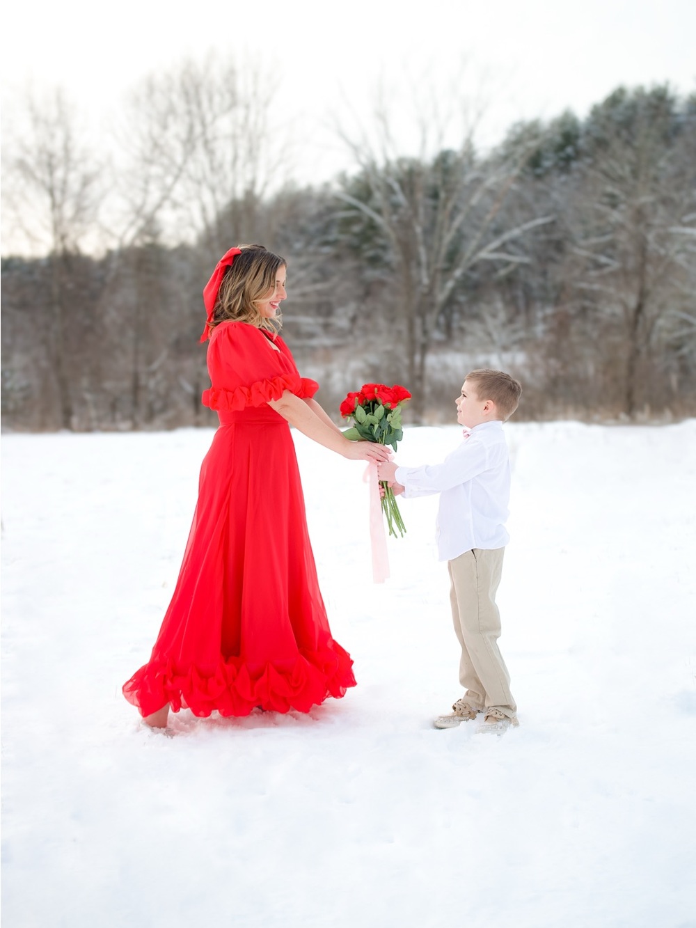 Ivy City Co Red Maxi Dress with Puff Sleeves